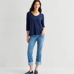 St. John's Bay Womens Easy-on + Easy-off V Neck 3/4 Sleeve Adaptive T-Shirt