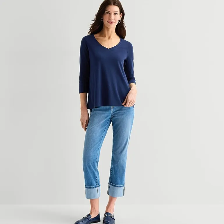 St. John's Bay Womens Easy-on + Easy-off V Neck 3/4 Sleeve Adaptive T-Shirt