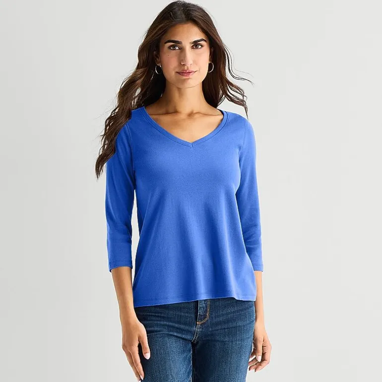 St. John's Bay Womens Easy-on + Easy-off V Neck 3/4 Sleeve Adaptive T-Shirt
