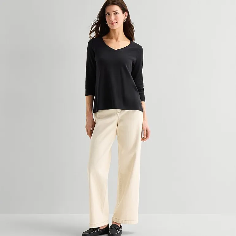 St. John's Bay Womens Easy-on + Easy-off V Neck 3/4 Sleeve Adaptive T-Shirt