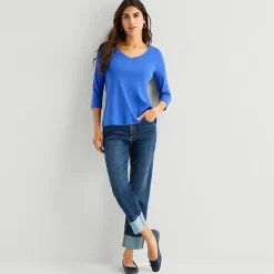 St. John's Bay Womens Easy-on + Easy-off V Neck 3/4 Sleeve Adaptive T-Shirt