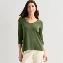 St. John's Bay Womens Easy-on + Easy-off V Neck 3/4 Sleeve Adaptive T-Shirt