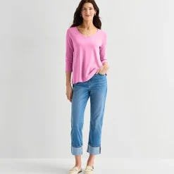 St. John's Bay Womens Easy-on + Easy-off V Neck 3/4 Sleeve Adaptive T-Shirt