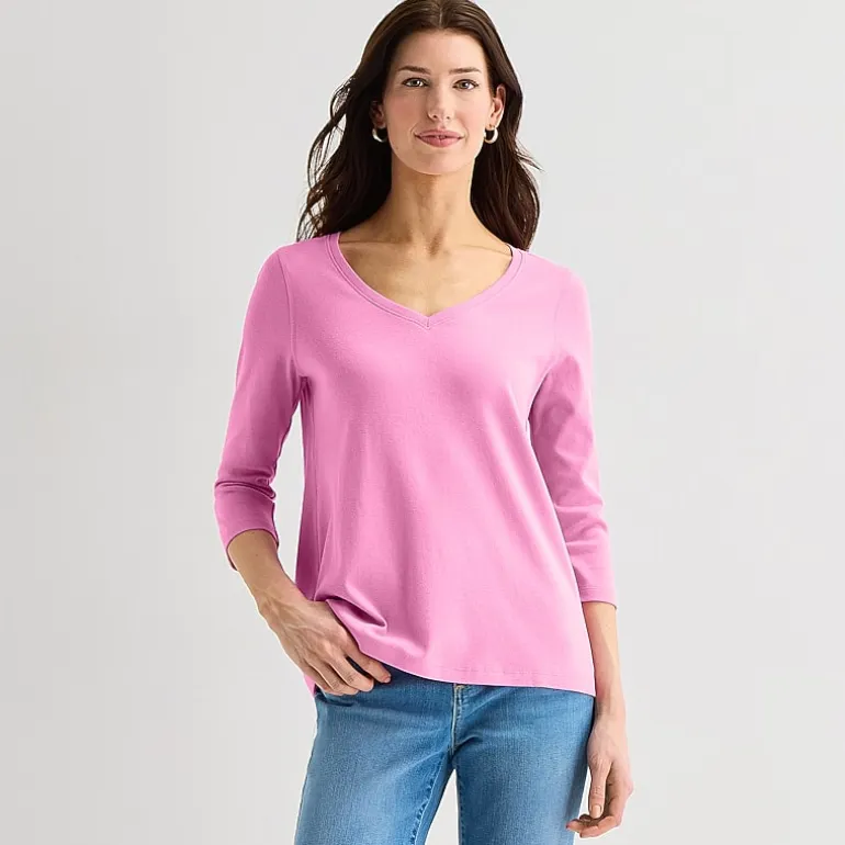 St. John's Bay Womens Easy-on + Easy-off V Neck 3/4 Sleeve Adaptive T-Shirt