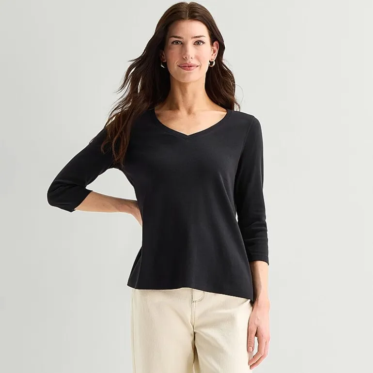 St. John's Bay Womens Easy-on + Easy-off V Neck 3/4 Sleeve Adaptive T-Shirt