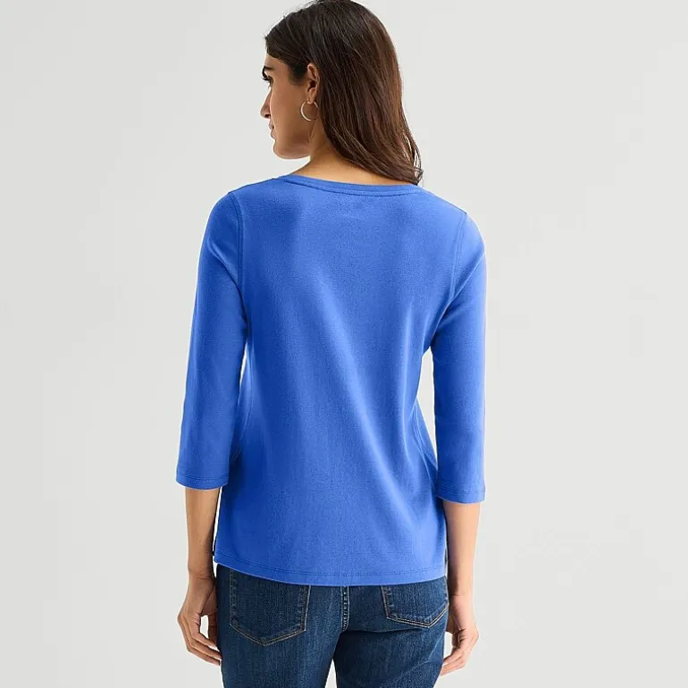 St. John's Bay Womens Easy-on + Easy-off V Neck 3/4 Sleeve Adaptive T-Shirt