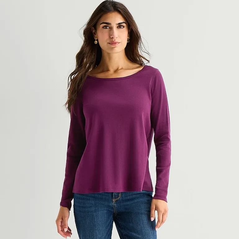 St. John's Bay Womens Easy-on + Easy-off Crew Neck Long Sleeve Adaptive T-Shirt