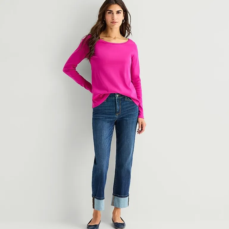 St. John's Bay Womens Easy-on + Easy-off Crew Neck Long Sleeve Adaptive T-Shirt