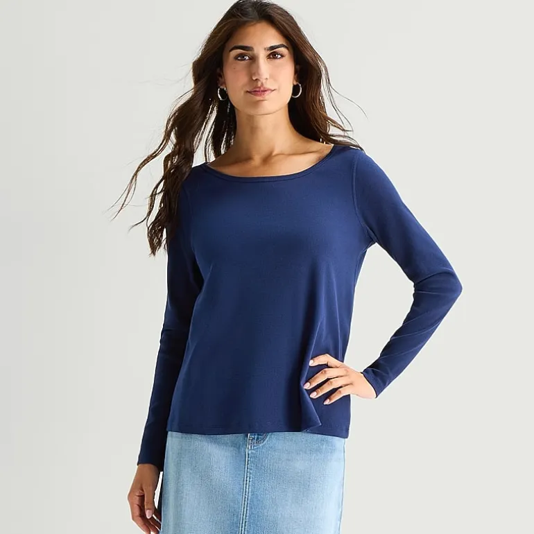 St. John's Bay Womens Easy-on + Easy-off Crew Neck Long Sleeve Adaptive T-Shirt