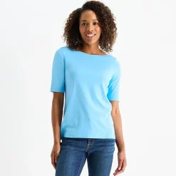 St. John's Bay Womens Easy-on + Easy-off Boat Neck Short Sleeve Adaptive T-Shirt