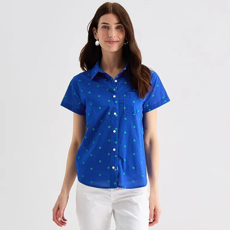 St. John's Bay Womens Easy-on + Easy-off Hidden Access Opening Roll Short Sleeve Regular Fit Button-Down Shirt