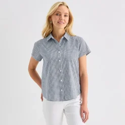 St. John's Bay Womens Easy-on + Easy-off Hidden Access Opening Roll Short Sleeve Regular Fit Button-Down Shirt