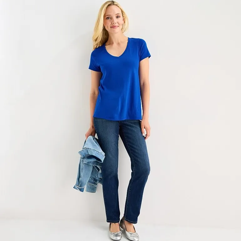 St. John's Bay Womens Easy-on + Easy-off V Neck Short Sleeve Adaptive T-Shirt