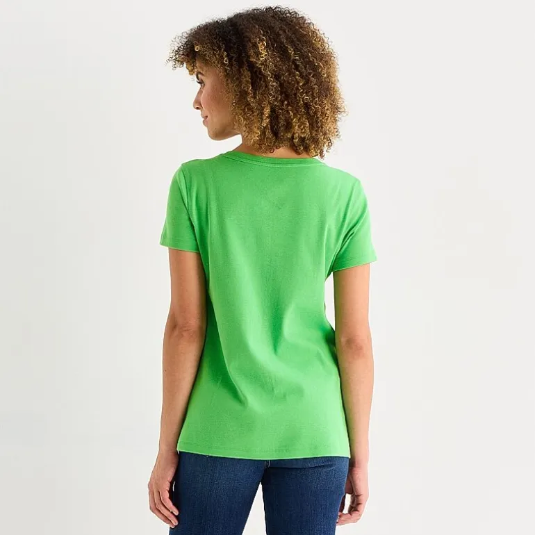 St. John's Bay Womens Easy-on + Easy-off V Neck Short Sleeve Adaptive T-Shirt