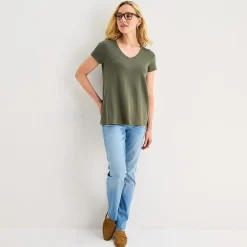 St. John's Bay Womens Easy-on + Easy-off V Neck Short Sleeve Adaptive T-Shirt