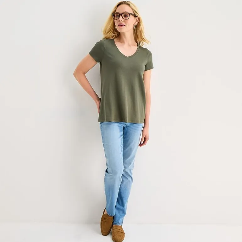 St. John's Bay Womens Easy-on + Easy-off V Neck Short Sleeve Adaptive T-Shirt