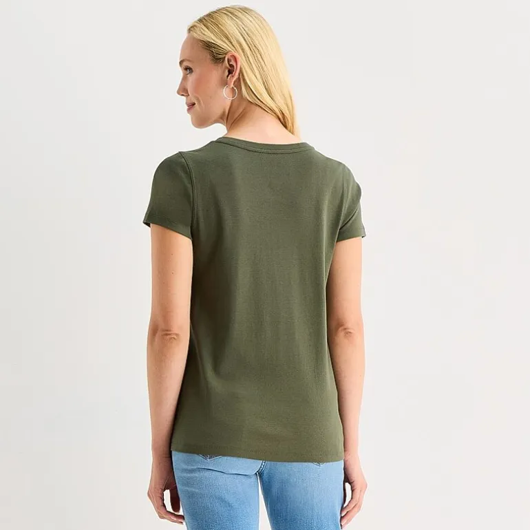 St. John's Bay Womens Easy-on + Easy-off V Neck Short Sleeve Adaptive T-Shirt