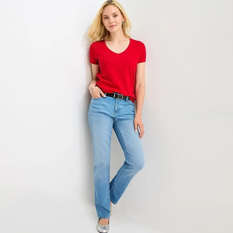 St. John's Bay Womens Easy-on + Easy-off V Neck Short Sleeve Adaptive T-Shirt