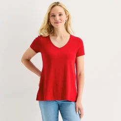 St. John's Bay Womens Easy-on + Easy-off V Neck Short Sleeve Adaptive T-Shirt