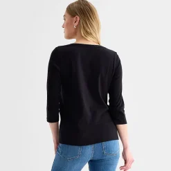 St. John's Bay Womens Easy-on + Easy-off V Neck 3/4 Sleeve Adaptive T-Shirt