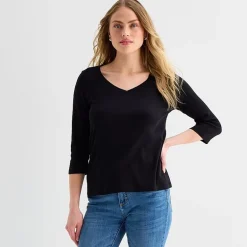 St. John's Bay Womens Easy-on + Easy-off V Neck 3/4 Sleeve Adaptive T-Shirt
