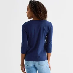 St. John's Bay Womens Easy-on + Easy-off V Neck 3/4 Sleeve Adaptive T-Shirt