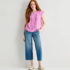St. John's Bay Womens Henley Neck Short Sleeve Blouse