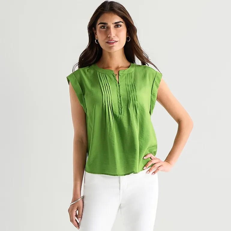 St. John's Bay Womens Henley Neck Short Sleeve Blouse