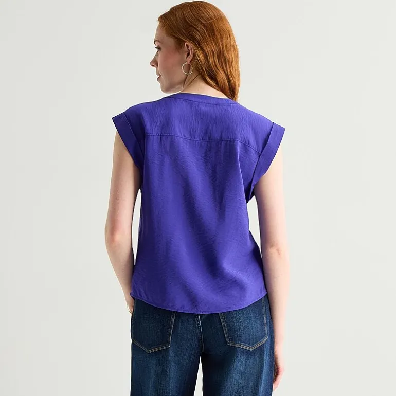 St. John's Bay Womens Henley Neck Short Sleeve Blouse