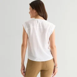 St. John's Bay Womens Henley Neck Short Sleeve Blouse