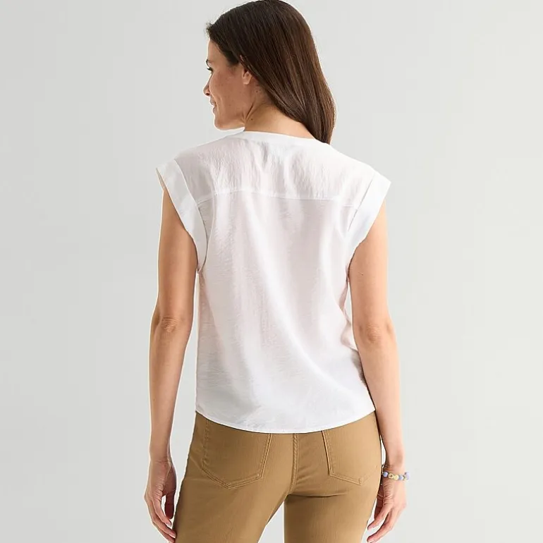 St. John's Bay Womens Henley Neck Short Sleeve Blouse
