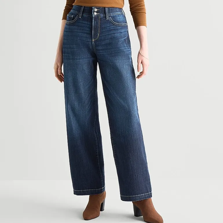 St. John's Bay Womens High Rise Stretch Fabric Wide Leg Jean