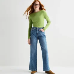 St. John's Bay Womens High Rise Stretch Fabric Wide Leg Jean