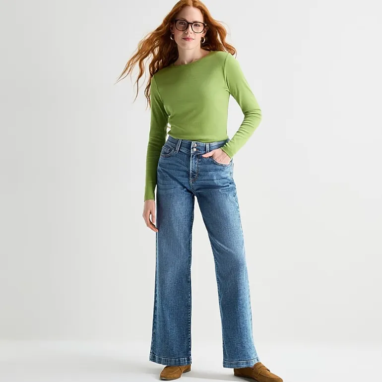 St. John's Bay Womens High Rise Stretch Fabric Wide Leg Jean