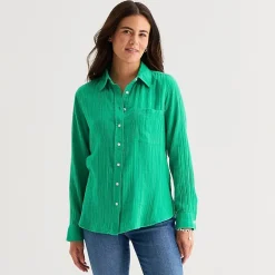 St. John's Bay Womens Long Sleeve Relaxed Fit Button-Down Shirt