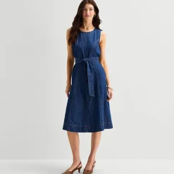 St. John's Bay Womens Midi Crew Neck Long Sleeve Fit + Flare Dress