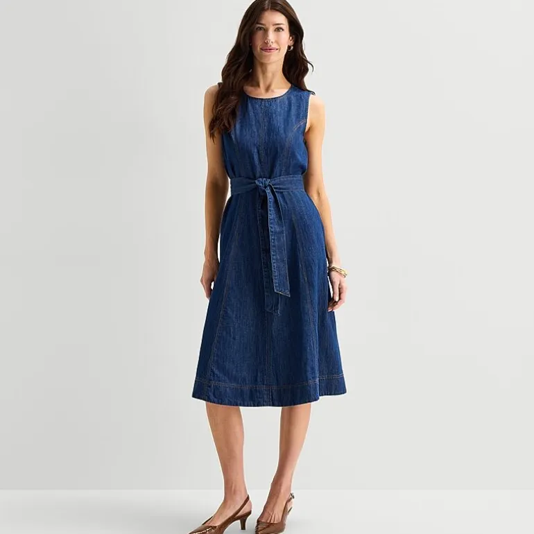 St. John's Bay Womens Midi Crew Neck Long Sleeve Fit + Flare Dress