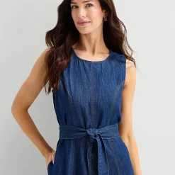 St. John's Bay Womens Midi Crew Neck Long Sleeve Fit + Flare Dress