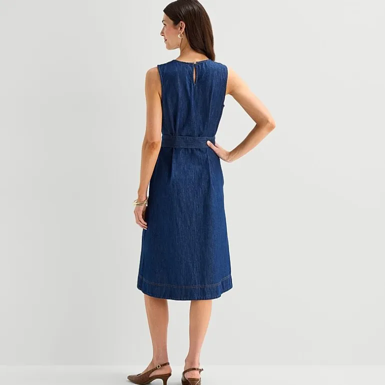 St. John's Bay Womens Midi Crew Neck Long Sleeve Fit + Flare Dress