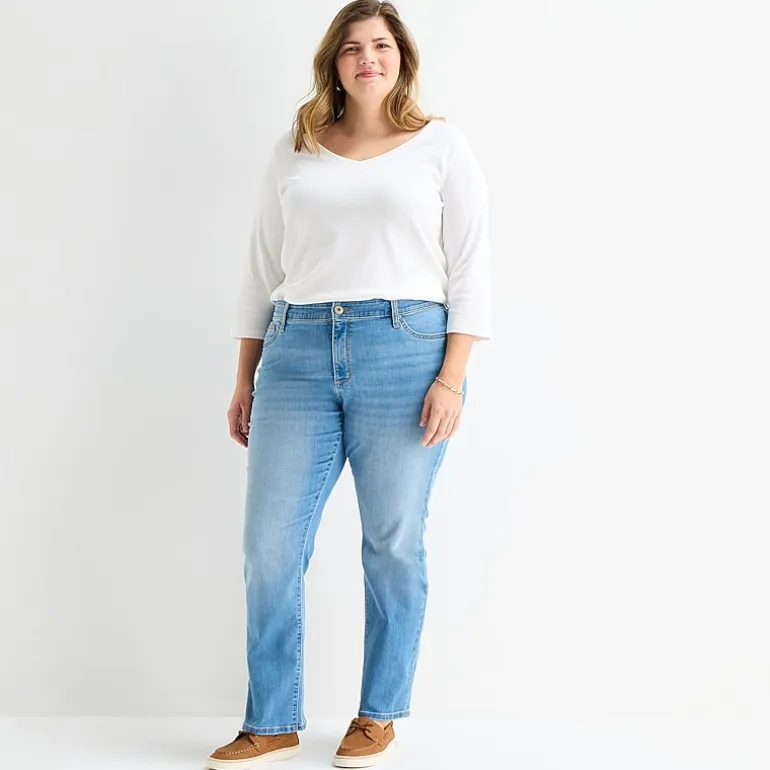 St. John's Bay Womens Mid Rise Secretly Slender Stretch Fabric Straight Leg Jean