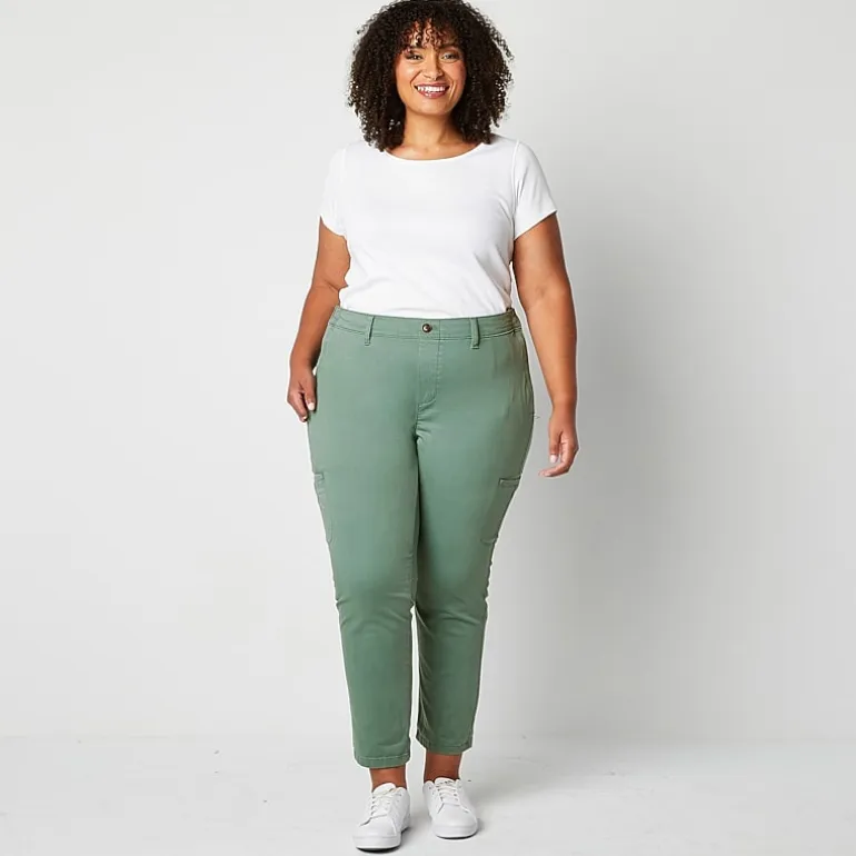 St. John's Bay Womens Plus Adaptive Easy-on + Easy-off Seated Wear Slim Mid Rise Trouser