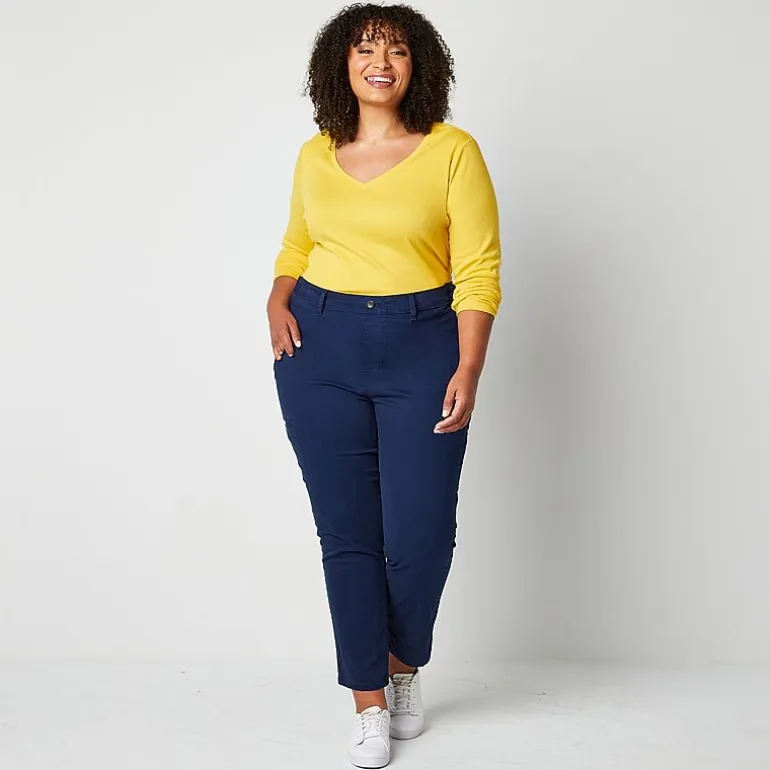 St. John's Bay Womens Plus Adaptive Easy-on + Easy-off Seated Wear Slim Mid Rise Trouser