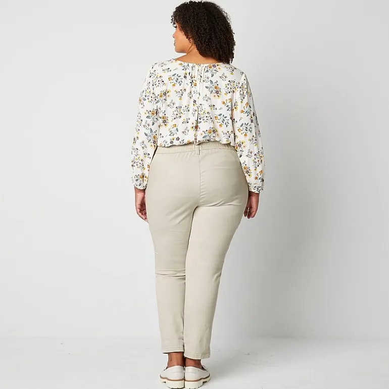 St. John's Bay Womens Plus Adaptive Easy-on + Easy-off Seated Wear Slim Mid Rise Trouser