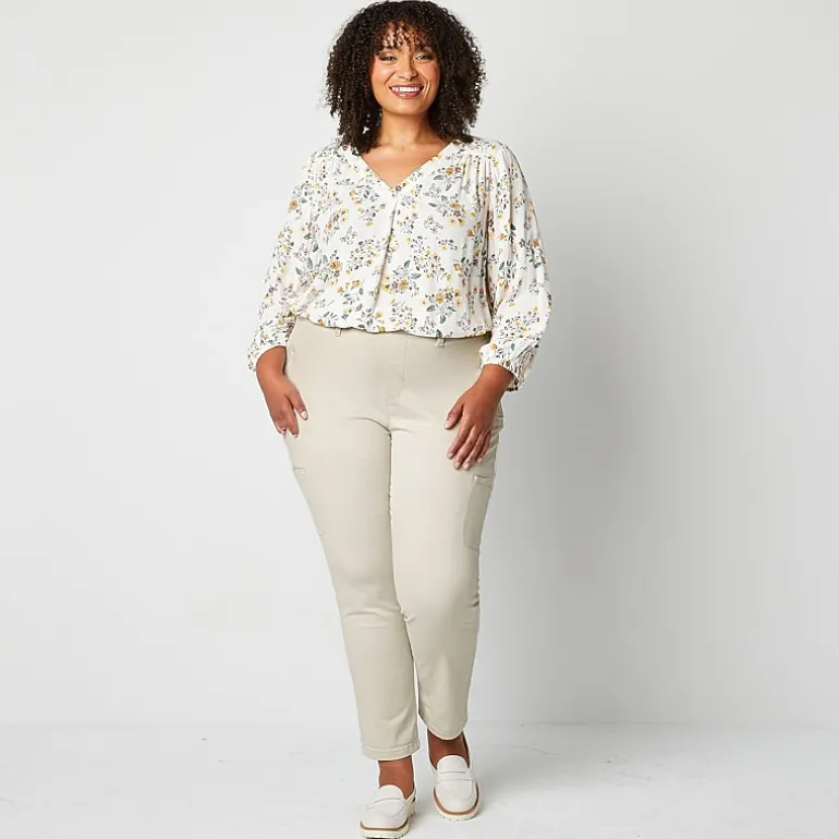 St. John's Bay Womens Plus Adaptive Easy-on + Easy-off Seated Wear Slim Mid Rise Trouser