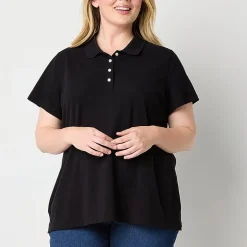 St. John's Bay Womens Plus Adaptive Short Sleeve Easy-on + Easy-off Polo Shirt