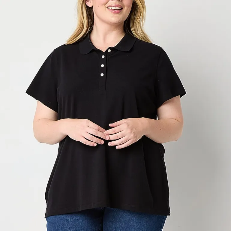 St. John's Bay Womens Plus Adaptive Short Sleeve Easy-on + Easy-off Polo Shirt