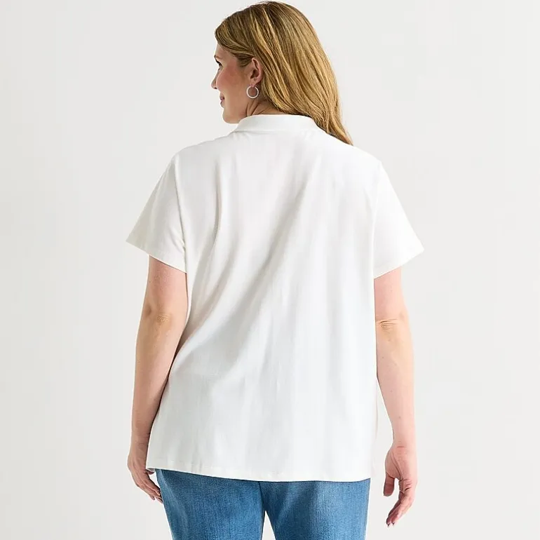 St. John's Bay Womens Plus Adaptive Short Sleeve Easy-on + Easy-off Polo Shirt