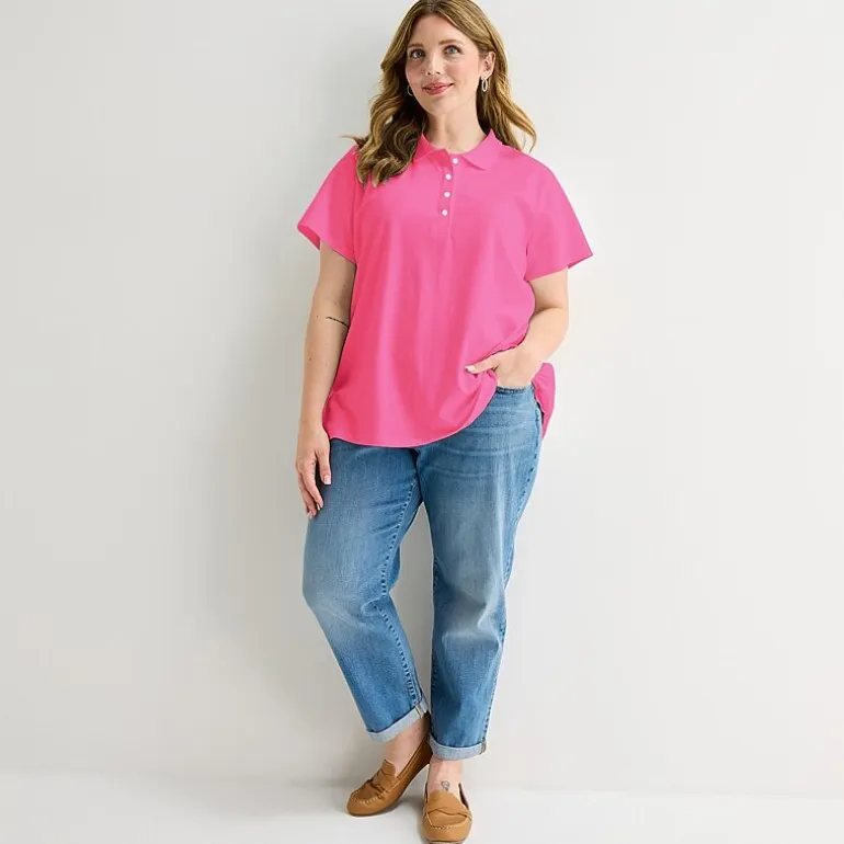 St. John's Bay Womens Plus Adaptive Short Sleeve Easy-on + Easy-off Polo Shirt