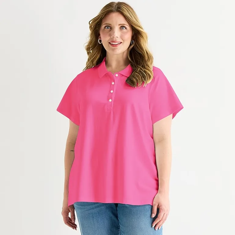 St. John's Bay Womens Plus Adaptive Short Sleeve Easy-on + Easy-off Polo Shirt