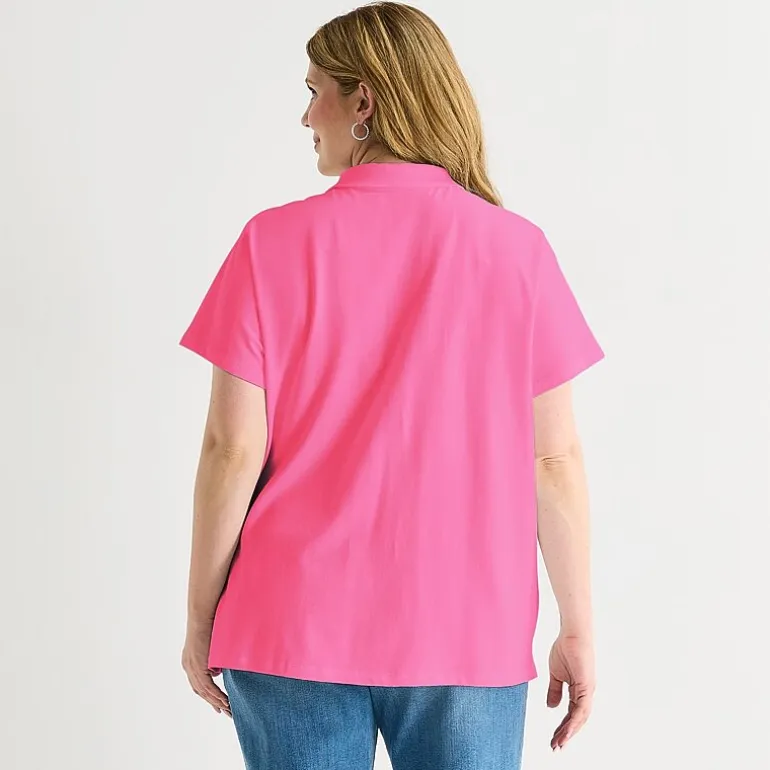 St. John's Bay Womens Plus Adaptive Short Sleeve Easy-on + Easy-off Polo Shirt